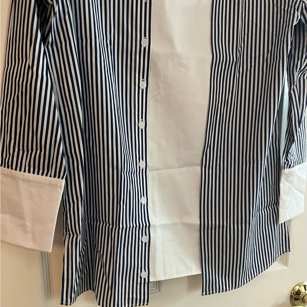 Harshman/Women’s NWT Stripes Navy and White Tunic Shirt Size M - Picture 2 of 5